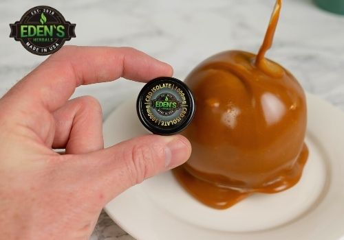 Eden's kitchen caramel butterscotch apple with CBD isolate next to it